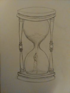 a drawing of an hourglass with a man standing inside