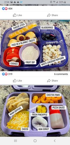 two plastic containers filled with food on top of a counter