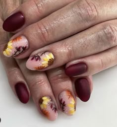 Fall Halloween Nails, Sunflower Nail Art, Sunflower Nails, Autumn Nail, Pedicure Designs, Long Walk, Her Nails