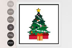 a christmas tree with presents under it and the words svg dxf cut file