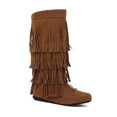 These Yoki Mudd 55 fringe boots will add a touch of fun to any outfit. These Yoki Mudd 55 fringe boots will add a touch of fun to any outfit. SHOE FEATURES Three layer fringe boot Moccassin style Functional side zipper Padded insole to maximize comfortSHOE CONSTRUCTION Faux suede upper Manmade lining Rubber midsole Manmade outsoleSHOE DETAILS Round toe Zipper closure Foam footbed Spot clean 10-in. shaft circumference 10-in. shaft height 1-in. heel height Size: 8.5. Color: Brown. Gender: female. Brown Fringe Boots, Shoes Closet, Helpful Advice, Heeled Chelsea Boots, Brown Chelsea Boots, Flowy Maxi Skirts, Fringe Boots, Three Layer, Soft Suede