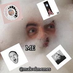 an image of someones face in the foamy bathtub with pictures on it