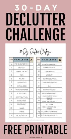 the 30 - day declutter challenge is shown with text overlaying it