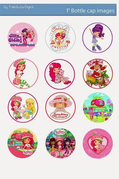 Bottletop Art, Free Bottlecap Images, Caps Ideas, Strawberry Shortcake Party, Bottle Cap Art, Strawberry Party, Magnet Crafts, Design Stickers, Bottle Cap Crafts