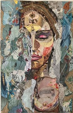 an altered collage of a woman's face with many different things on it