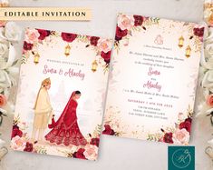 Indian Wedding Invitation Template Editable Wedding - Etsy Indian Hindu Wedding Invitation Cards, Barat Invitation Cards Template, Marriage Invitation Cards Indian Hindu, Barat Ideas, Wedding E Invite, Wedding Invitation Quotes, Wedding Challenge, Wedding Invitation Website, Digital Wedding Invitations Design