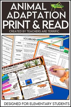 an animal and plant unit with text that says, animal adaptation print and read