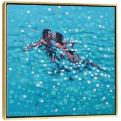 two people are swimming in the water with bubbles on their backs and one person is holding his arm out