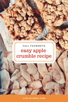 apple crumble recipe with text overlay that reads fall favorite easy apple crumble recipe