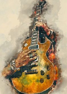 a painting of a person holding a guitar