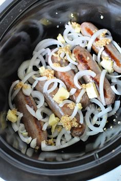 the food is being cooked in the slow cooker