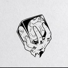 a black and white drawing of a hand holding something