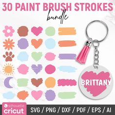 the 30 paint brush strokes bundle includes different shapes, sizes and colors