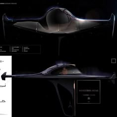 an image of a futuristic vehicle in the dark with information about its design and features