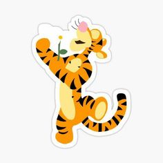 a sticker with a cartoon tiger on it's back and arms in the air