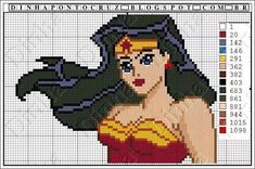 a cross stitch pattern with a woman in wonder costume