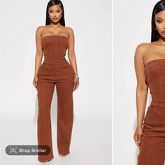 Brand New Never Worn, Size S Fits 4-6 Us Sizes Brown Denim, Fashion Nova Pants, Jumpsuit Fashion, Denim Jumpsuit, Fashion Nova, Pant Jumpsuit, Jumpsuit Romper, Women's Fashion, Jumpsuit