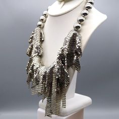 Disco Runway Mesh Statement Necklace, Large Silver Tone Beads And Dangling Chainmail Shimmer Strips, Unique Couture Measurement * 20" Unmarked Toggle Clasp Condition * Very Nice Contion. Gently Used. Bib Necklaces, Accessories Jewelry Necklace, Toggle Clasp, Women Accessories Jewelry, Size 20, Womens Jewelry Necklace, Women's Accessories, Silver Tone, Statement Necklace