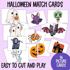 halloween match cards for kids to cut and play with their own pictures, including bats, ghost