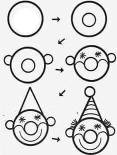 the instructions for how to draw clowns with different facial expressions and shapes, including their noses