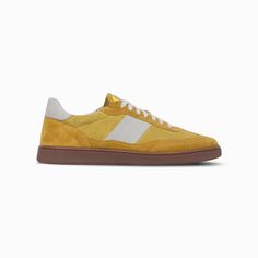 Pillar Court II in Goldenrod Sporty Leather Sneakers With Leather Lining, Sporty Lace-up Sneakers With Leather Lining, Yellow Leather Sneakers With Textured Sole, Yellow Lace-up Sneakers With Stitched Sole, Us Man, Italian Leather, Calf Leather, Dust Bag, The Originals