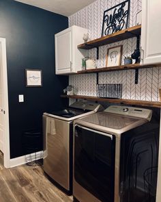 a washer and dryer in a small room