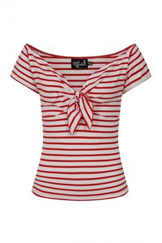 Striped stretch top. Ties at the centre front. Short sleeve. Contrast colour stripes on a white background. Looped trim on the neck edge and the sleeve opening in contrast colour to match the stripes. Low curved back neck. Several colours available. Fabric content: 95% Cotton 5% Elastane. Dolly Top, Colour Stripes, Curved Back, Stretch Top, Jersey Top, Color Stripes, White Tops, Classy Outfits, Contrasting Colors