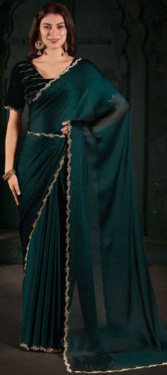 Green color Saree in Chiffon fabric with Zircon work Emerald Green Saree, Green Chiffon Saree, Green Color Saree, Festive Saree, Green Sari, Reception Saree, Dia Mirza, Modern Saree, Green Saree