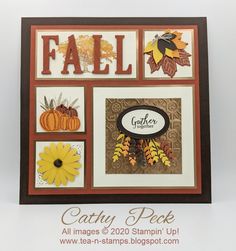 a close up of a card with fall images on it