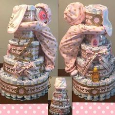 a large stack of baby diapers sitting on top of each other