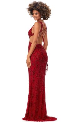 Turn heads effortlessly with this stunning Ashley Lauren 11366 evening gown. Sparkling beads and sequins in an intricate pattern beautify the whole ensemble as the sleeveless bodice is topped with a deep V-neckline. Cut-Out emphasizes the gorgeous top, leading into an open back with a lace-up tie detail. The column skirt tapers to full length and extends in a subtle train. Show your sophisticated sense of style in this Ashley Lauren 11366 masterpiece. Models are wearing Gold, Lilac, Peacock and Red colors. Style: asla_11366 Details: Sleeveless, Cut-Outs, Beaded, Lace-Up Back, Sheer Inset, Train, Back Zipper Closure Length: Long Neckline: V-Neck Waistline: Natural Silhouette: Column Please refer to our returns and exchanges policy page (click here) for more details. Ashley Lauren, Beaded Evening Gowns, Column Skirt, Sequin Gown, Bead Pattern, Side Cuts, Cut Outs, Evening Gown, Beading Patterns