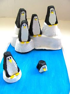 some penguins are standing on an ice floet