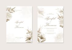 two wedding cards with flowers on them