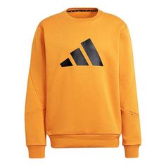 Men's Adidas Fi Wtr Crew Large Logo Printing Sports Round Neck Pullover Orange H46508 Adidas Sportswear Sweatshirt With Ribbed Cuffs, Adidas Logo Fleece Hoodie With Crew Neck, Adidas Crew Neck Sweatshirt For Sports Events, Adidas Fleece Sportswear Sweatshirt, Adidas Sweatshirt With Ribbed Cuffs For Sports, Sportswear Fleece Sweatshirt With Three Stripes, Sportswear Sweatshirt For Sports Season, Three Stripes Crew Neck Sweatshirt For Sports Events, Three Stripes Fleece Sweatshirt Sportswear