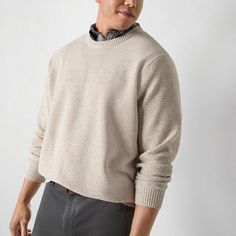 This mutual weave men's big and tall waffle knit sweater is a cozy layer you'll want in your wardrobe for cold days. Made from a textured cotton-knit, this pullover has a relaxed classic-fit, a crew neck and ribbed trims. Wear it over a shirt or standalone with jeans. Closure Type: Pullover HeadFit: Classic FitNeckline: Crew NeckSleeve Length: Long SleeveApparel Length: 26 Inches - FrontFiber Content: 60% Cotton, 40% PolyesterFabric Description: KnitCare: Machine Wash, Tumble DryCountry of Orig… Crew Neck Knit Sweater For Casual Gatherings, Knit Crew Neck Sweater For Casual Gatherings, Crew Neck Knit Sweater For Work, Beige Waffle Knit Long Sleeve Sweater, Cotton Waffle Knit Sweater For Layering, Relaxed Fit Long Sleeve Waffle Knit Sweater, Relaxed Fit Waffle Knit Sweater, Long Sleeve Waffle Knit Sweater For Work, Waffle Knit Long Sleeve Sweater For Workwear