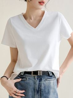 Sku CY-!153710 Material 7%Spandex , 90%Cotton Style Loose , Short Sleeves Feature Solid Color Neckline V-neck Occasion Casual , Simple , Leisure Fashion Seasons Spring , Summer Type T-Shirts Tops Color RED,PINK,GRAY,WHITE,GREEN,BLACK Size S,M,L,XL,2XL,3XL Size is larger than normal. Please consult the size chart we provide for this item's measurements to help you decide which size to buy.Please note: There may be 1-3cm differ due to manual measurement. CMINCH Bust Shoulder Sleeve Top Length S 86 V Neck Tshirt, Book Character, Leisure Fashion, Loose Shorts, Fashion Seasons, Color Shorts, Pink Gray, Polished Look, Cotton Style