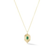 Edgy and fun in a beautiful geometric teardrop shape featuring a solitaire emerald-cut gemstone. This necklace layers well and comes on an 18-20" chain. Customized in your birthstone. 14K Emerald-cut natural birthstone 18-20" Chain Pendant is 14mm wide x 26mm long including bail **Available in Diamond upon request. Please inquire for pricing. We use natural gemstones making each piece unique. The color and characteristics of each stone may vary slightly from image and piece to piece. Please allo