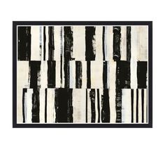 a black and white abstract painting with stripes on it's sides, in the shape of rectangles