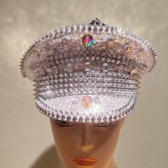 Akira Silver Sequins Rhinestones And Spikes Captain's Style Hat Size S/M Silver Sequin Material Fits Up To 22" Circumference New With Tags Sequin Material, Silver Sequin, Hat Sizes, Hat Fashion, Sequin, Women Accessories, Tags, Hats, Silver