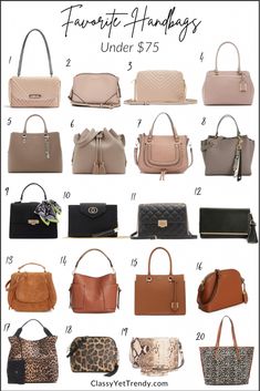 Favorite-Handbags-Under-$75 Teacher Capsule Wardrobe, Neutral Handbag, 15 Outfits, Purse Outfit, Classy Yet Trendy, Classic Purse, Travel Capsule Wardrobe