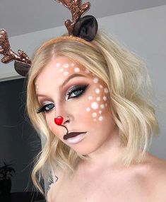 25 Deer Makeup Ideas for Halloween 2019 | StayGlam Rudolf Makeup, Deer Costume Makeup, Makeup Ideas For Halloween, Halloween Outfits For Kids, Makeup Suggestions, Deer Makeup, Reindeer Costume