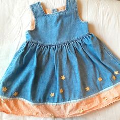 New Without Tags Toddler Girl's Floral Denim Dress With Buttoned Back And Orange Gingham Trim Size 2t Toddler Denim Dress, Orange Gingham, Floral Denim, Gap Dress, Toddler Dress, Kids' Dresses, Baby Stuff, Blue Orange, Denim Dress