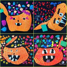 four pictures of pumpkins made with construction paper