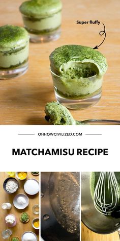 matcha mousse recipe is shown in four different pictures