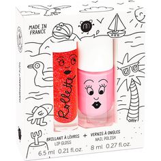 This duo set contains: 1 water-based Cookie (pink) nail polish for children, to be removed with warm soapy water. Shake it before each application for a more homogeneous texture. 1 strawberry rollette: a colourless and moisturizing lipgloss, made with of 97% ingredients of natural origin. Application is very easy, thanks to its roll-on system. Made in France and dermatologically tested. Vegan, cruelty free. | Nailmatic | Polish & Lip Gloss Holidays Set  |  Maisonette collects the best children’s Kids Nail Polish, Water Based Nail Polish, Pink Cookies, Holiday Gift Box, Lip Gloss Set, Nails For Kids, Pink Nail Polish, Apricot Kernels, Beauty Kit