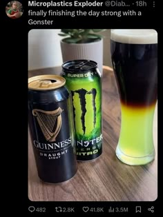 two cans of beer sitting next to each other on a table