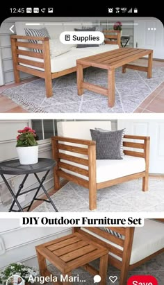 the diy outdoor furniture set is made from wood and has been painted with different colors