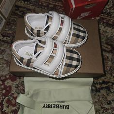 Super Cute Burberry Sneaker, Worn Once Only, Just Like New With Tags And Box Still. Casual Cream Sneakers With Soft Sole, Burberry Sneakers, Burberry Shoes, Children Shoes, Baby Walker, Kids Shoes, Burberry, Kids Shop, Super Cute