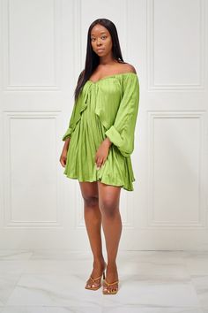 As Kenya Moore would say, 'Gone with the Wind Fabulous'. You'll definitely be muttering that as you sashay down the street in this gorgeous kiwi-green dress with long sleeves, a classic V neck at the front and back, full lining and back tie detail. No one will accuse you of not being a fashion maven with this on! Pair with gold accessories for an elegant look! CONTENT & CARE Hand wash with cold water Do not bleach Iron on low heat Self and Lining: Polyester DEETS & FIT Model is wearing a Chic Off-shoulder Long Sleeve Dress For Spring, Summer Party Off Shoulder Long Sleeve Dress, Summer Party Long Sleeve Off Shoulder Dress, Long Sleeve Off Shoulder Dress For Fall Date Night, Casual Long Sleeve Off Shoulder Party Dress, Chic Off-shoulder Flowy Mini Dress, Light Green Summer Evening Dress, Elegant Off-shoulder Long Sleeve Spring Dress, Green Flowy Mini Dress For Party