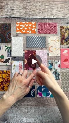 someone is making a quilt with different patterns on it